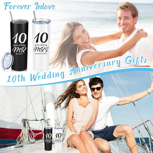 2 Pieces 10th Wedding Anniversary Coffee Mug 10 Years of Being Mr/Mrs Always Right
